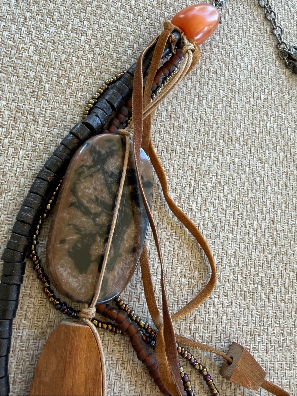Bohemian Multi-Strand Turquoise & Brown Wood Necklace - Picture 5 of 5